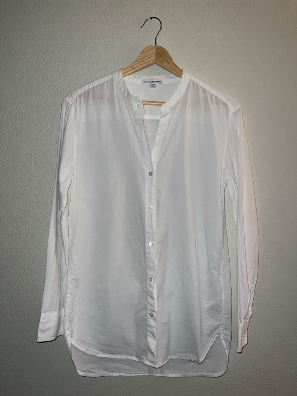 Standard James Perse White Collarless Button Down Shirt Size 0 XS Cotton